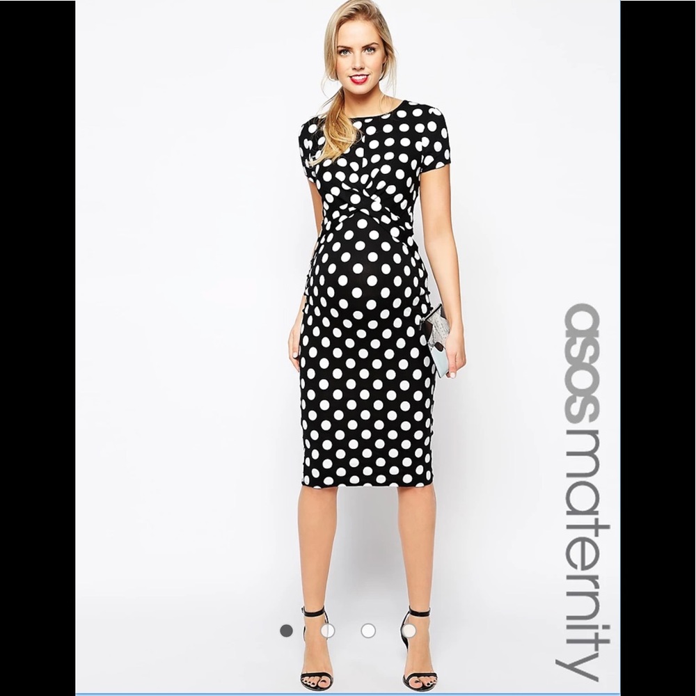 ASOS Maternity Exclusive Body-Conscious Dress In Polka Dot With Cross Front